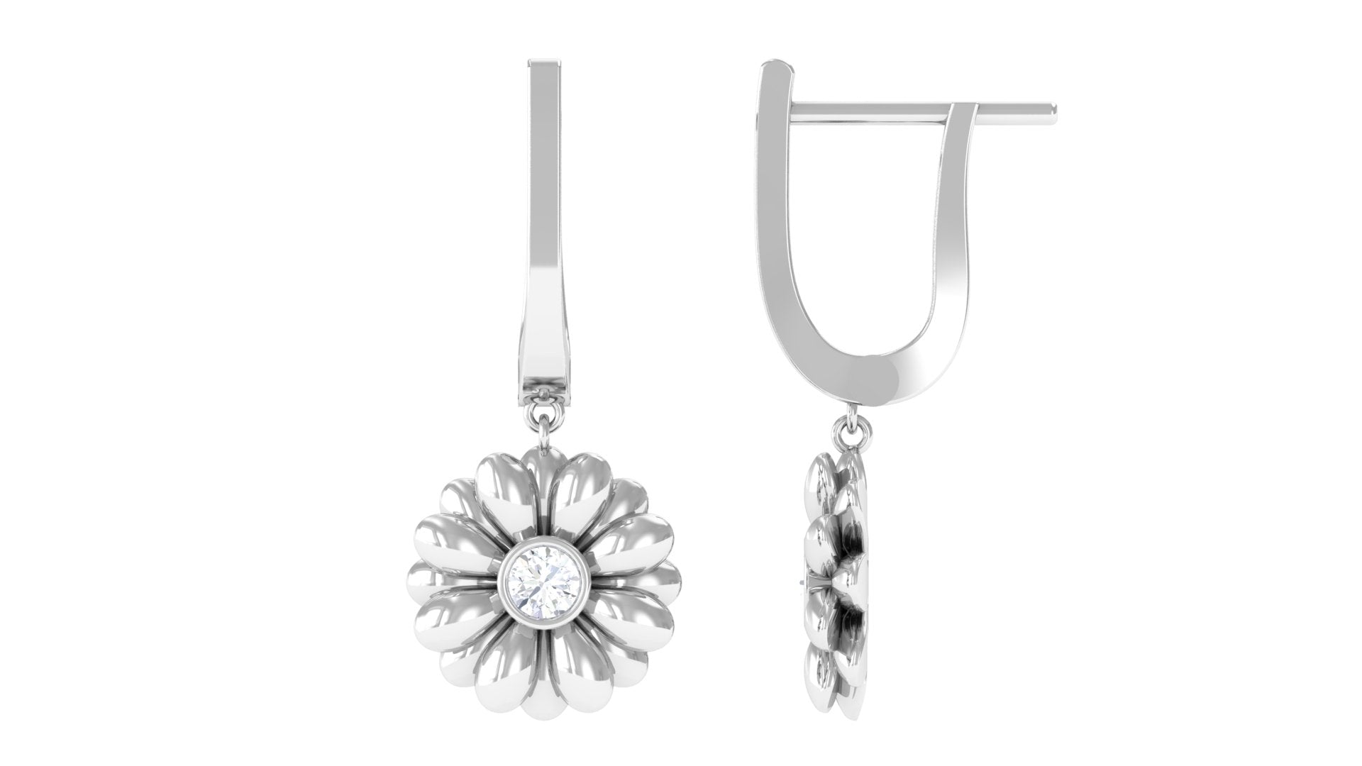 Rosec Jewels-1/4 CT Bezel Set Diamond Sunflower Hoop Earrings for Women