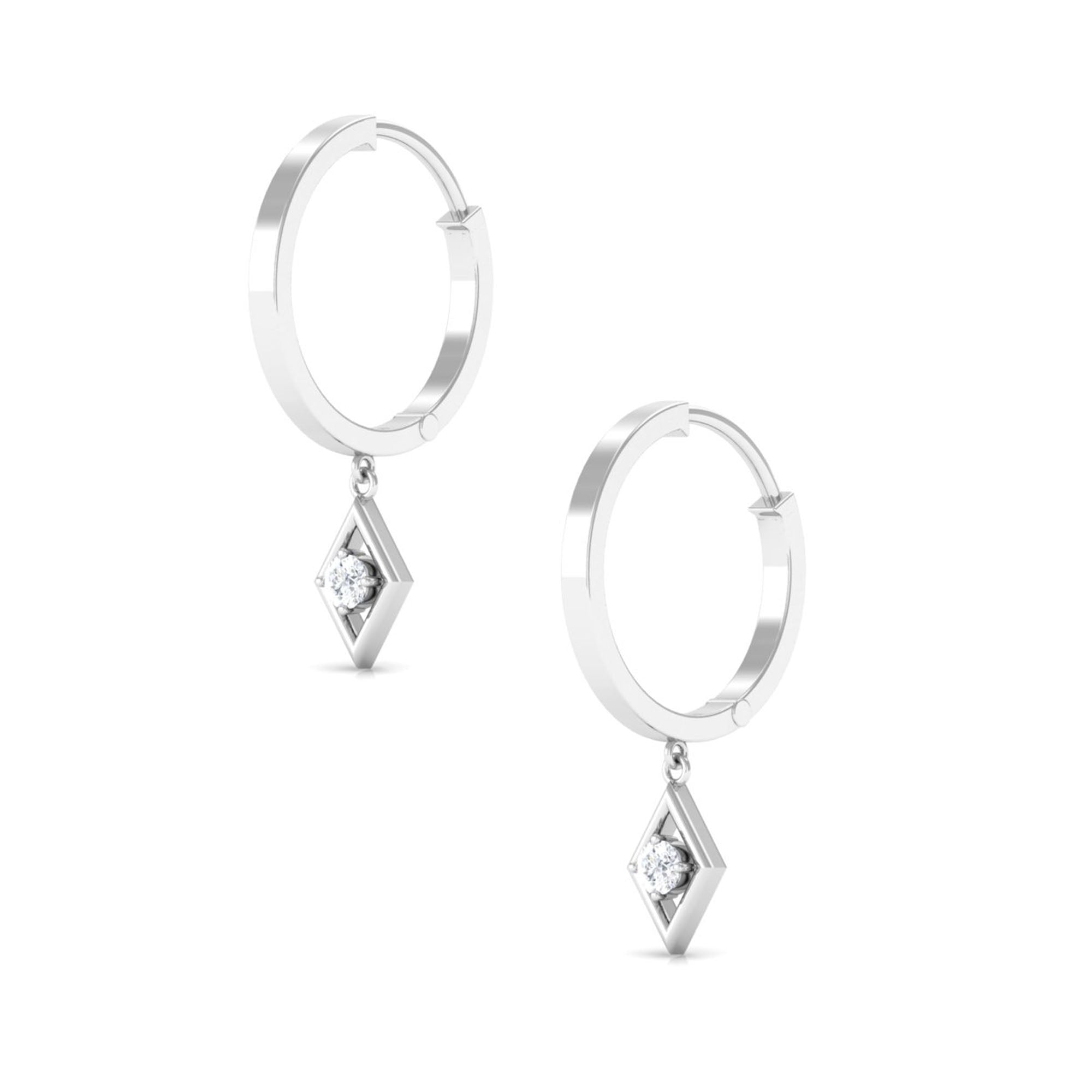 Diamond Drop Hoop Earrings in Geometric Design Diamond - ( HI-SI ) - Color and Clarity - Rosec Jewels