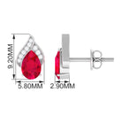 1 CT Teardrop Stud Earrings with Lab Grown Ruby and Diamond Lab Created Ruby - ( AAAA ) - Quality - Rosec Jewels