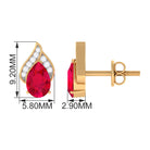 1 CT Teardrop Stud Earrings with Lab Grown Ruby and Diamond Lab Created Ruby - ( AAAA ) - Quality - Rosec Jewels