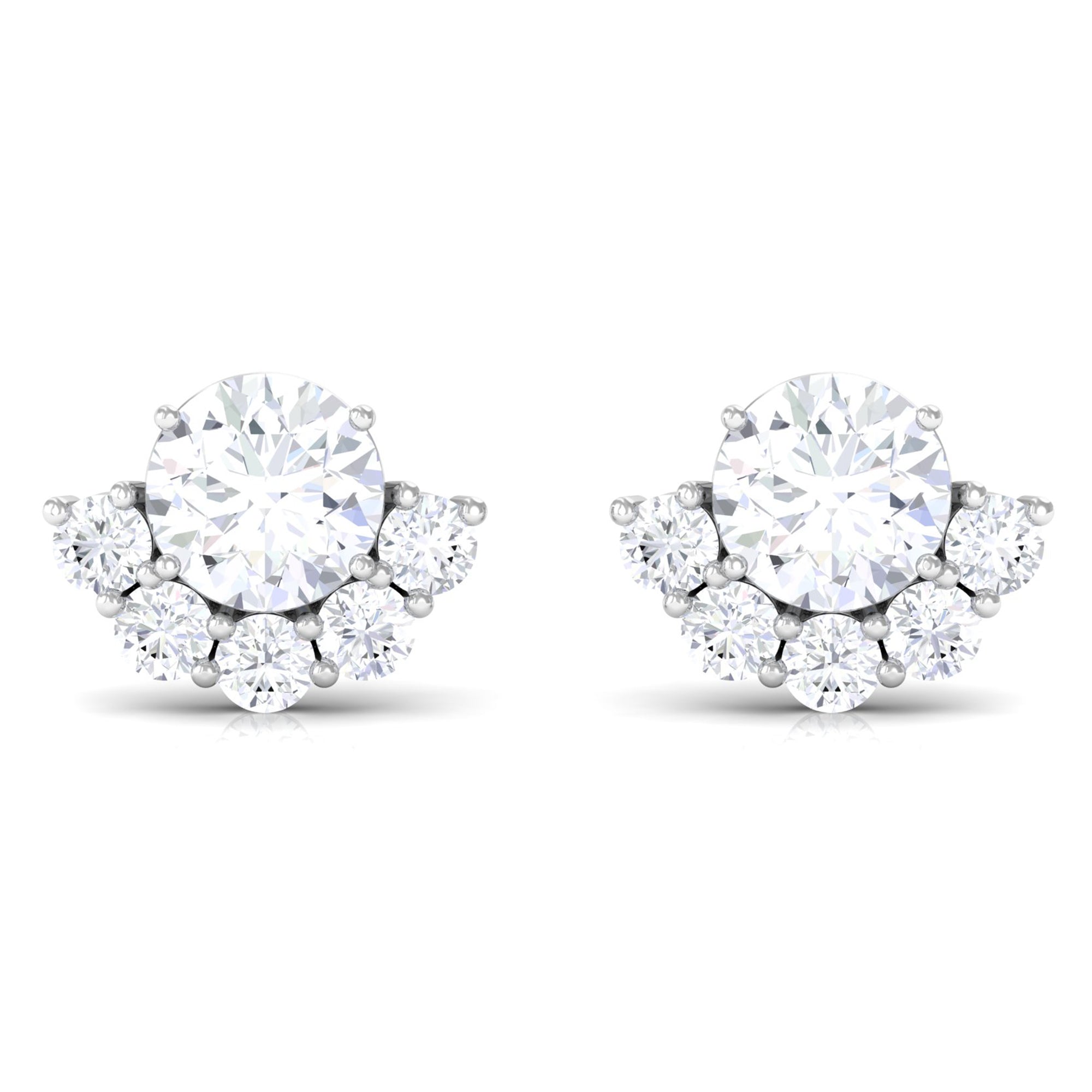 3/4 CT Round Zircon Halo Stud Earrings in Prong Setting Zircon - ( AAAA ) - Quality - Rosec Jewels