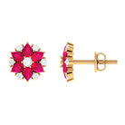 Pear Cut Ruby and Diamond Flower Stud Earrings Ruby - ( AAA ) - Quality - Rosec Jewels