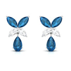 London Blue Topaz and Moissanite Flower Drop Earrings London Blue Topaz - ( AAA ) - Quality - Rosec Jewels