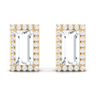 Baguette Cut Diamond Halo Stud Earrings in Gold Diamond - ( HI-SI ) - Color and Clarity - Rosec Jewels