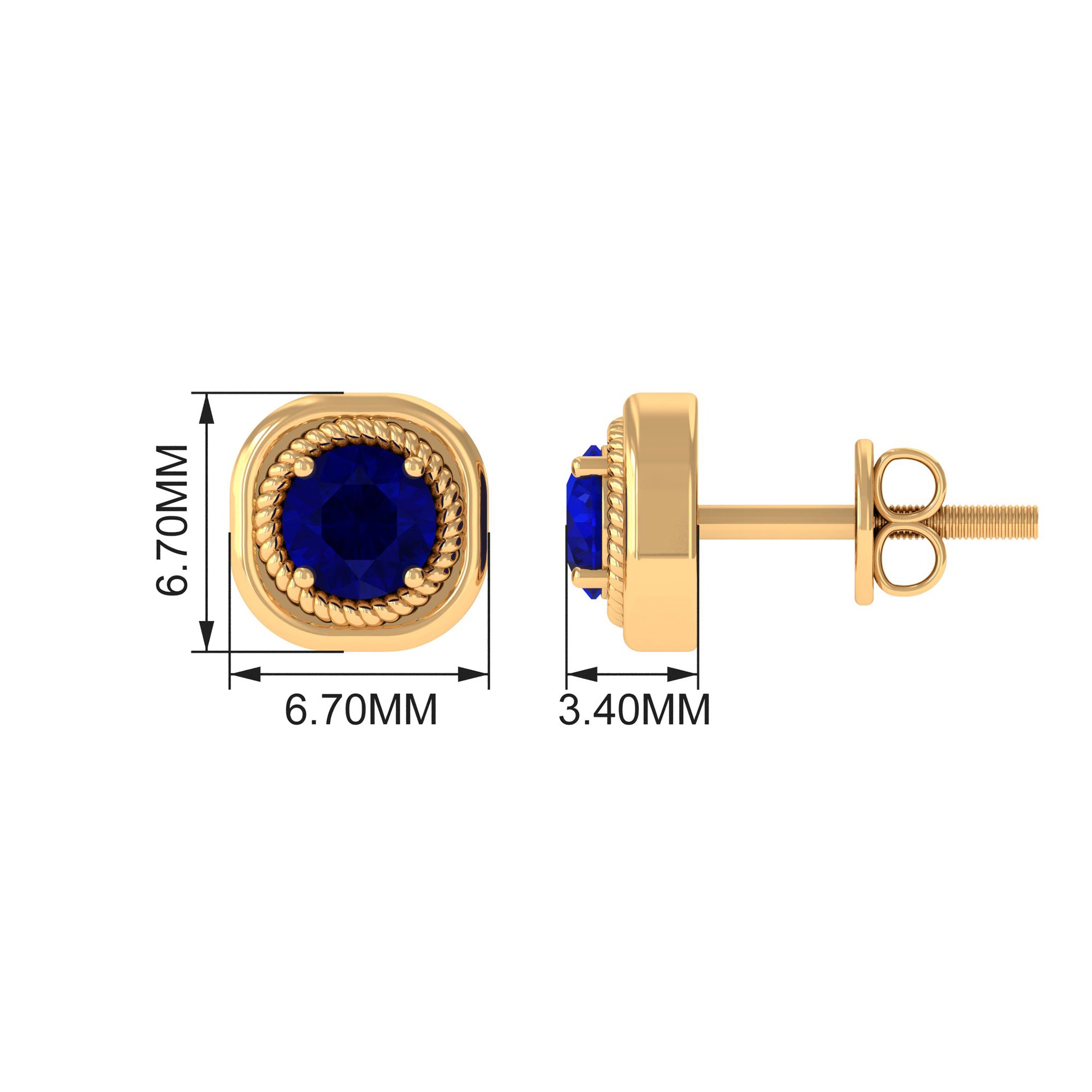 Blue Sapphire Solitaire Stud Earrings with Rope Frame Embellishment Blue Sapphire - ( AAA ) - Quality - Rosec Jewels