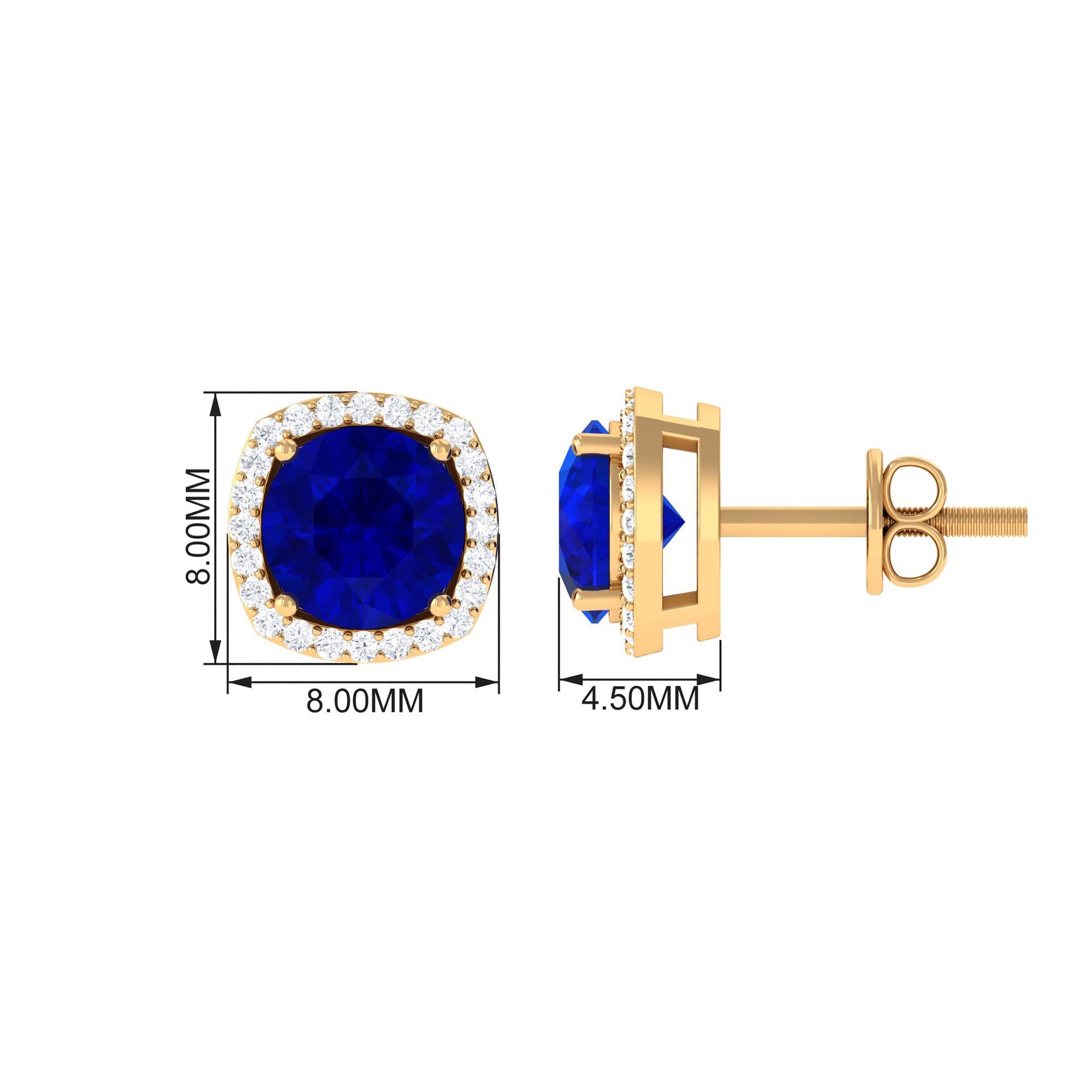 Created Blue Sapphire Stud Earrings with Diamond Halo Lab Created Blue Sapphire - ( AAAA ) - Quality - Rosec Jewels