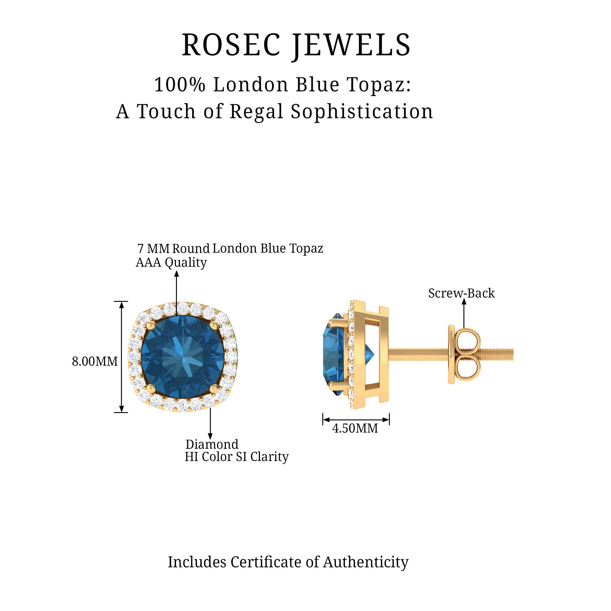 London Blue Topaz and Diamond Halo Stud Earrings London Blue Topaz - ( AAA ) - Quality - Rosec Jewels