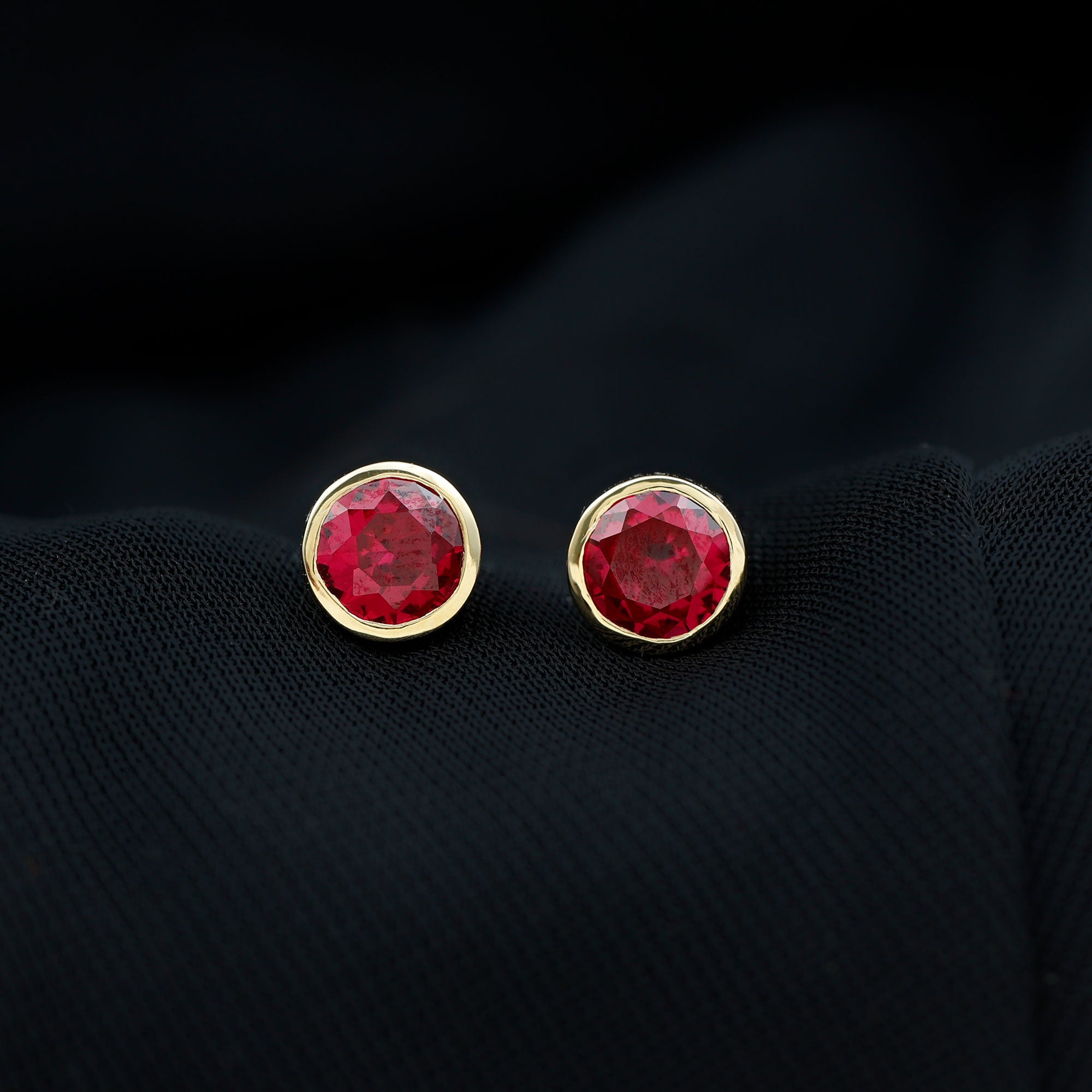 Rosec Jewels-Created Ruby Solitaire Stud Earrings in Bezel Setting