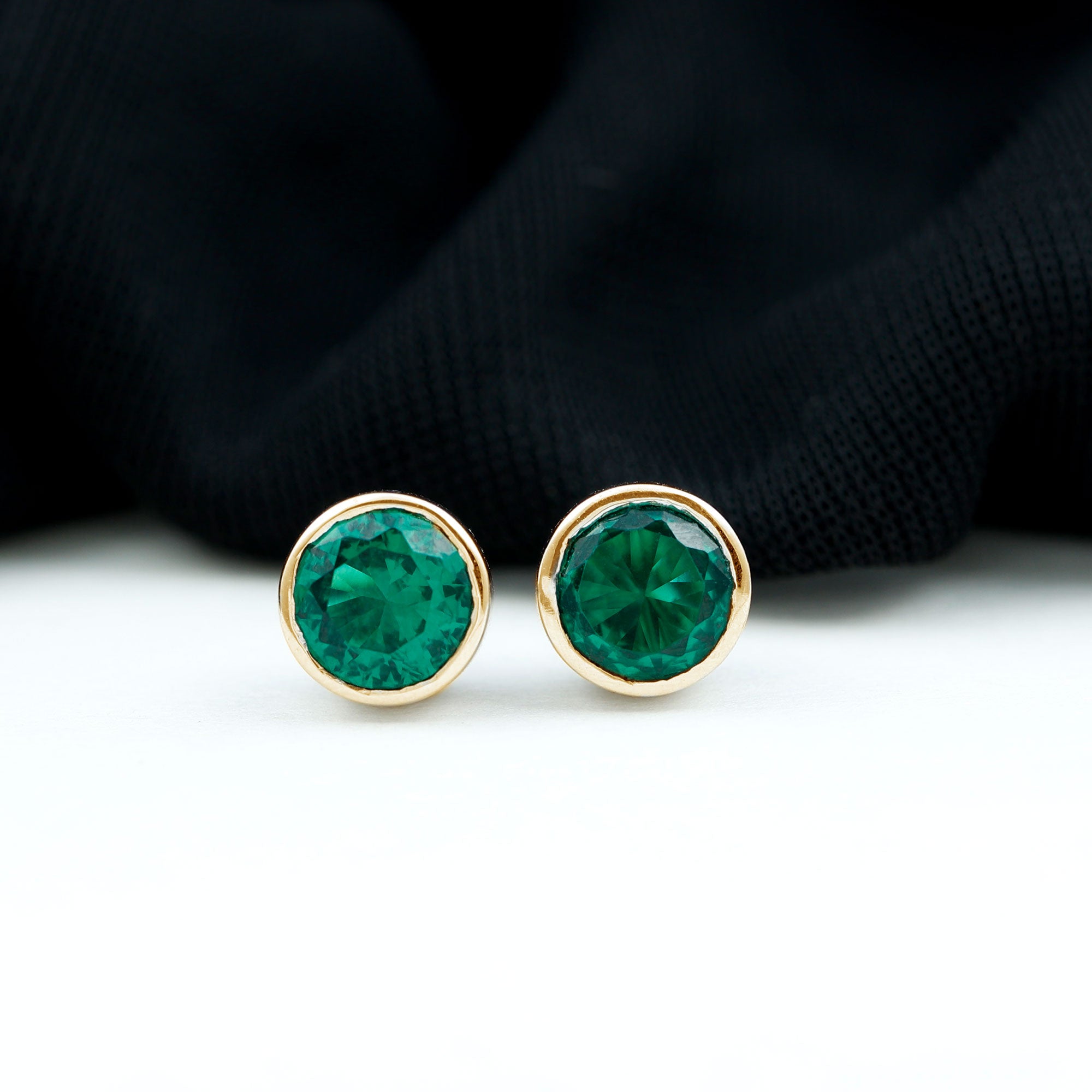 1.5 CT Bezel Set Created Emerald Solitaire Stud Earring Lab Created Emerald - ( AAAA ) - Quality - Rosec Jewels