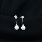 7 MM Freshwater Pearl Drop and Diamond Chain Earrings Freshwater Pearl - ( AAA ) - Quality - Rosec Jewels