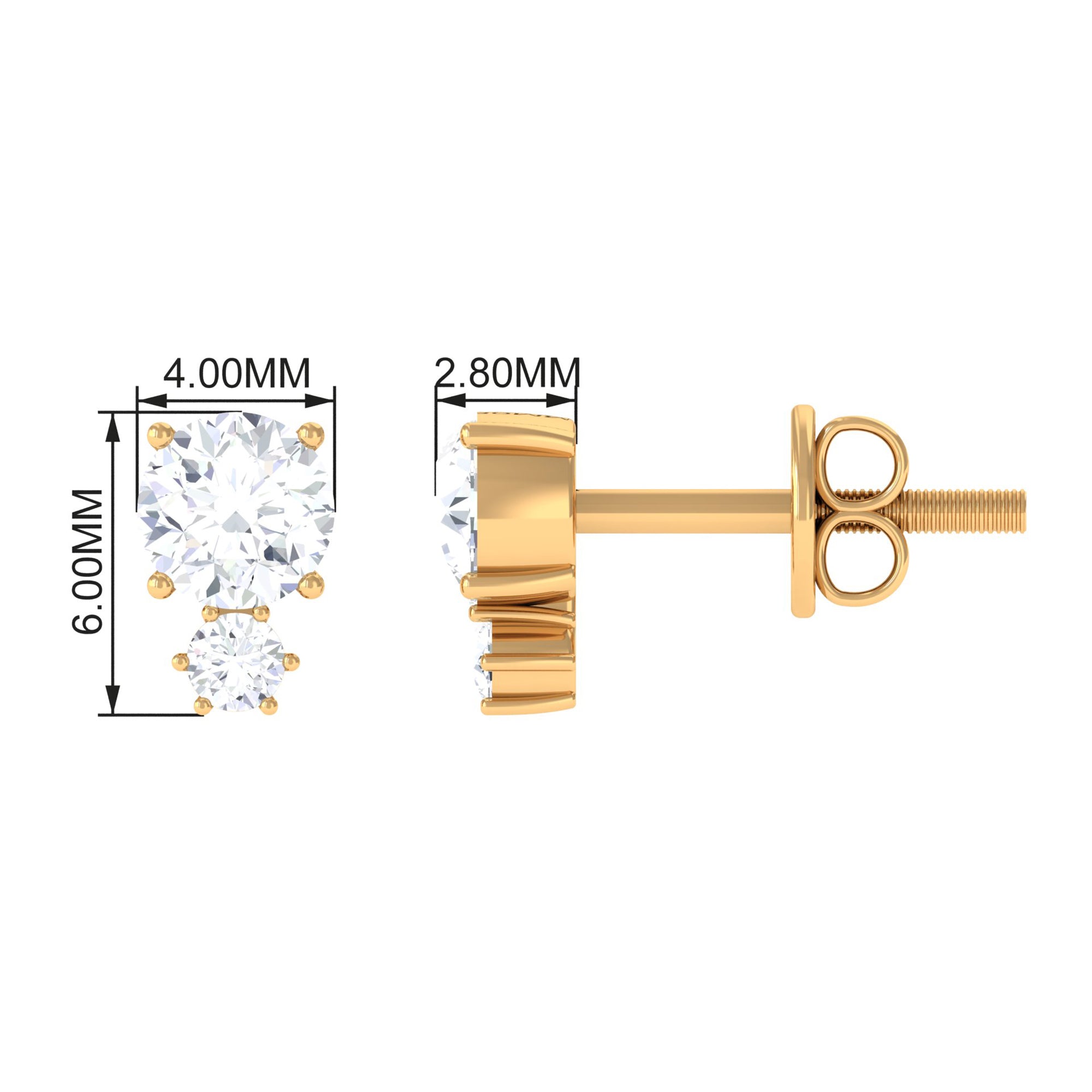 Zircon Minimal Screw Back Stud Earrings Zircon - ( AAAA ) - Quality - Rosec Jewels