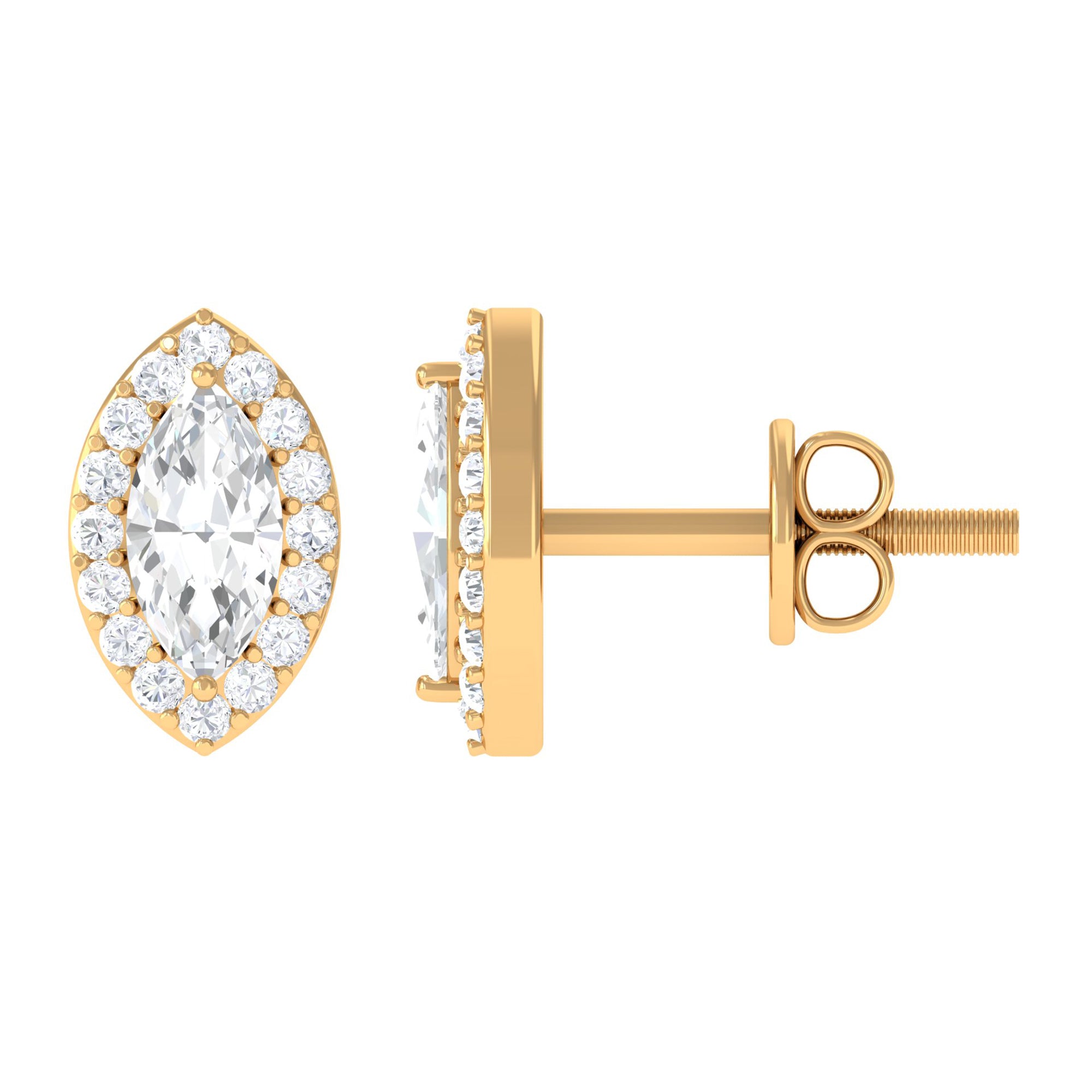 Classic Zircon Halo Screw Back Stud Earrings Zircon - ( AAAA ) - Quality - Rosec Jewels