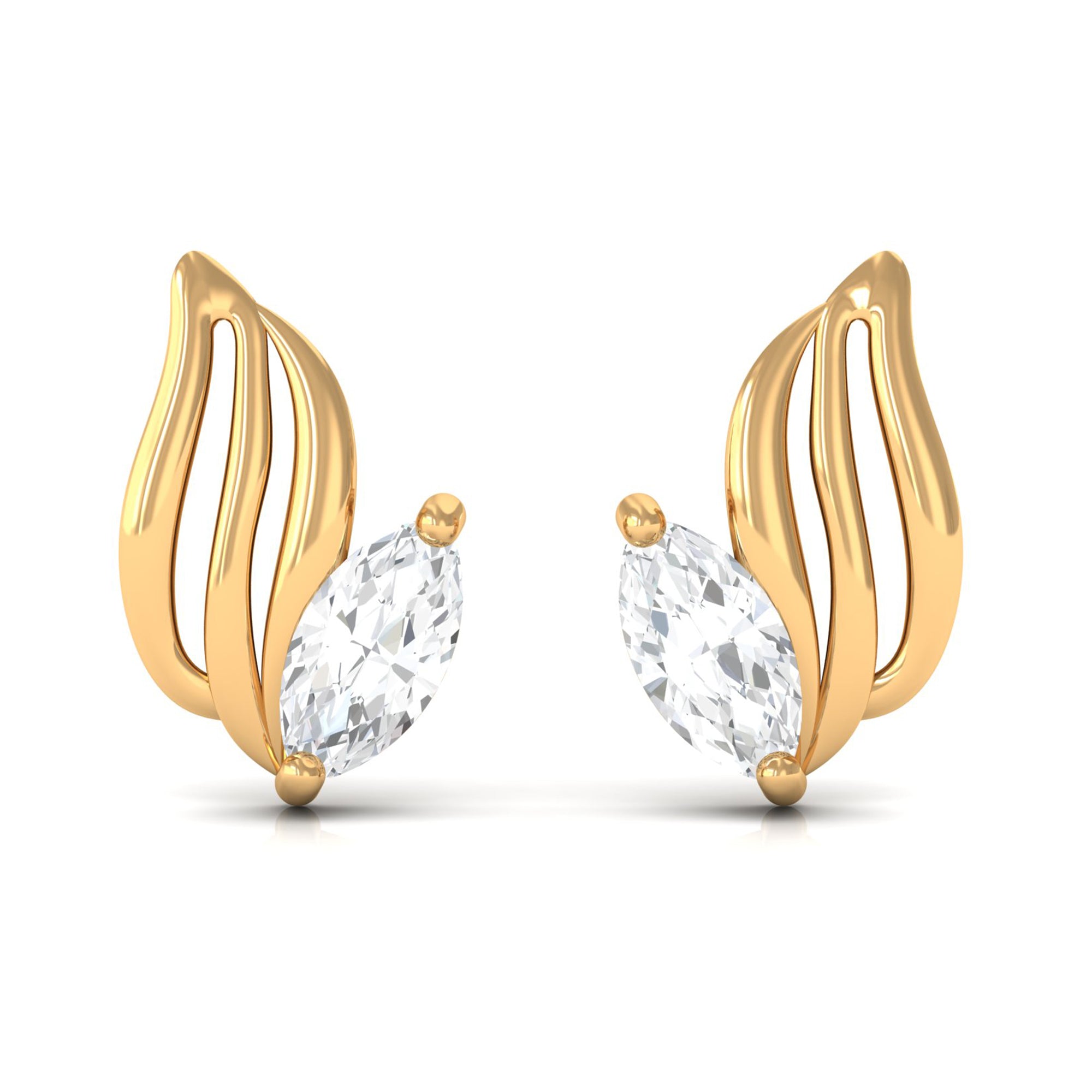 Marquise Cut Cubic Zirconia Solitaire Leaf Stud Earrings Zircon - ( AAAA ) - Quality - Rosec Jewels