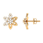 Cubic Zirconia Flower Stud Earrings with Screw Back Zircon - ( AAAA ) - Quality - Rosec Jewels