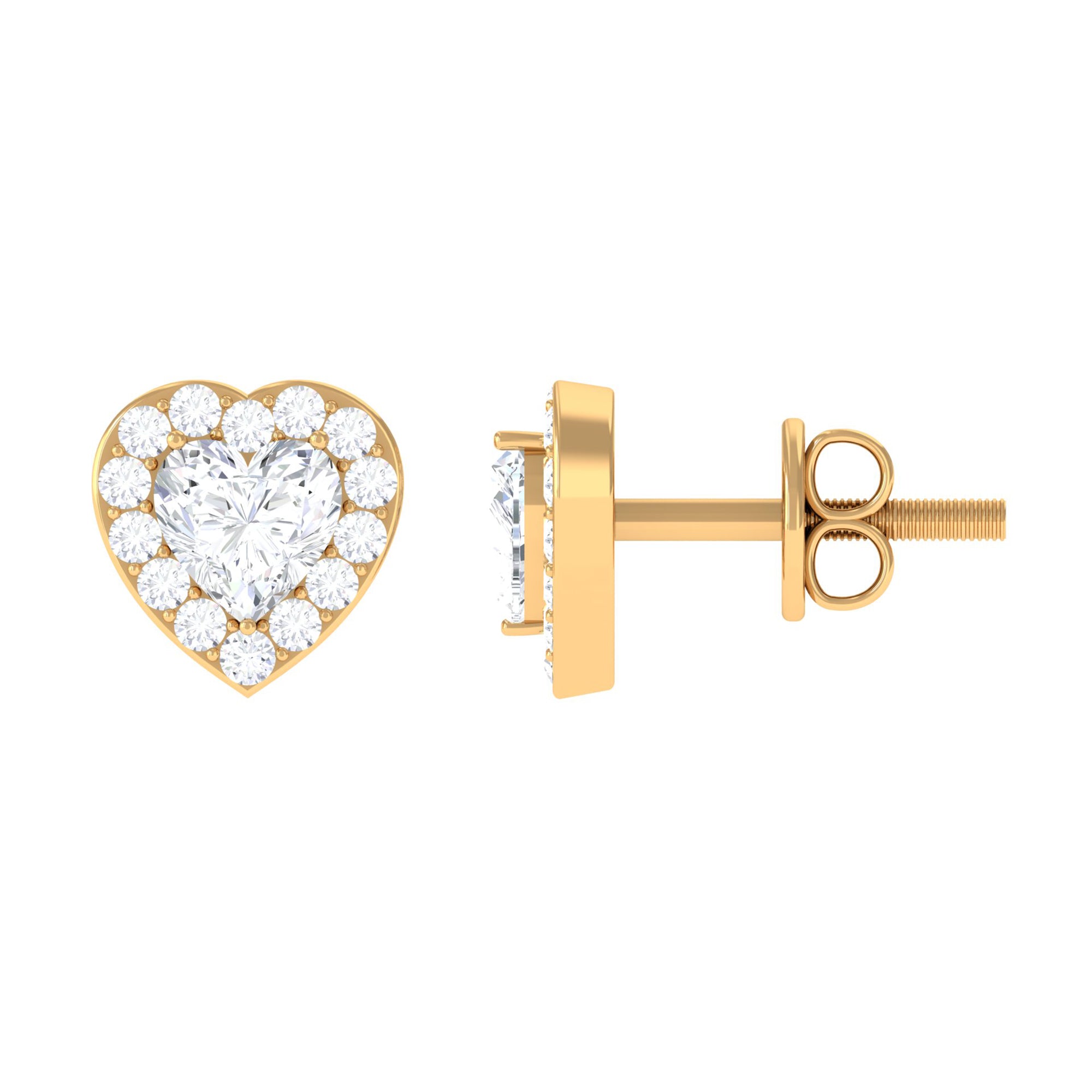 3/4 CT Heart Shape Zircon Halo Stud Earrings in Gold Zircon - ( AAAA ) - Quality - Rosec Jewels