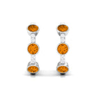 Bezel Set Citrine 3 Stone Hinged Hoop Earrings with Diamond Citrine - ( AAA ) - Quality - Rosec Jewels