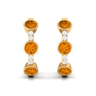 Bezel Set Citrine 3 Stone Hinged Hoop Earrings with Diamond Citrine - ( AAA ) - Quality - Rosec Jewels