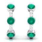 Bezel Set Emerald 3 Stone Hinged Hoop Earrings with Diamond Emerald - ( AAA ) - Quality - Rosec Jewels