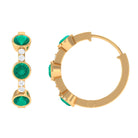 Bezel Set Emerald 3 Stone Hinged Hoop Earrings with Diamond Emerald - ( AAA ) - Quality - Rosec Jewels