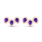 Pear Cut Amethyst 3 Stone Stud Earring with Diamond Halo Amethyst - ( AAA ) - Quality - Rosec Jewels