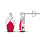 Pear Cut Lab Grown Ruby and Diamond Bridal Stud Earrings Lab Created Ruby - ( AAAA ) - Quality - Rosec Jewels