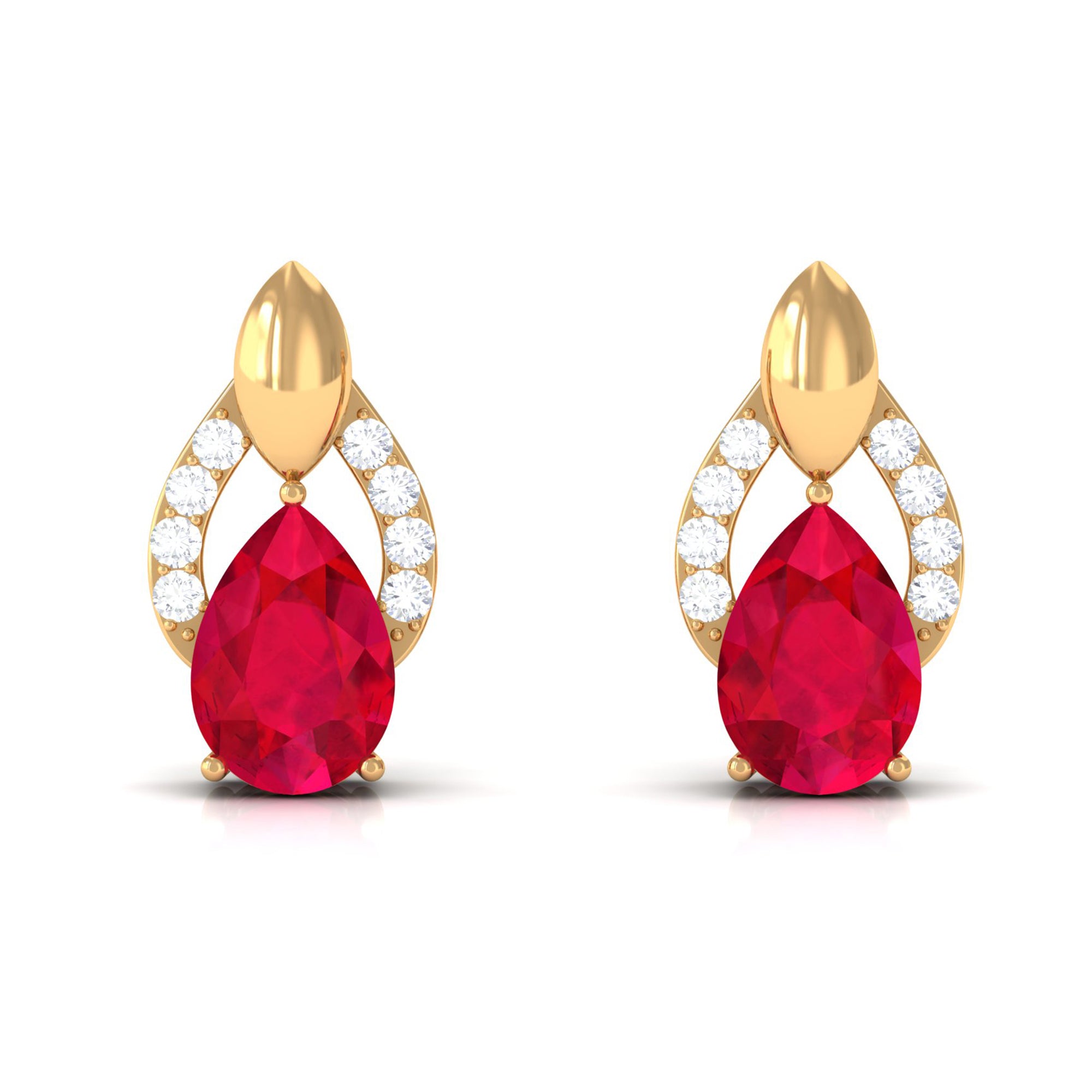 Pear Cut Lab Grown Ruby and Diamond Bridal Stud Earrings Lab Created Ruby - ( AAAA ) - Quality - Rosec Jewels