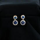 3 CT Created Blue Sapphire and Moissanite Halo Dangle Earrings Lab Created Blue Sapphire - ( AAAA ) - Quality - Rosec Jewels