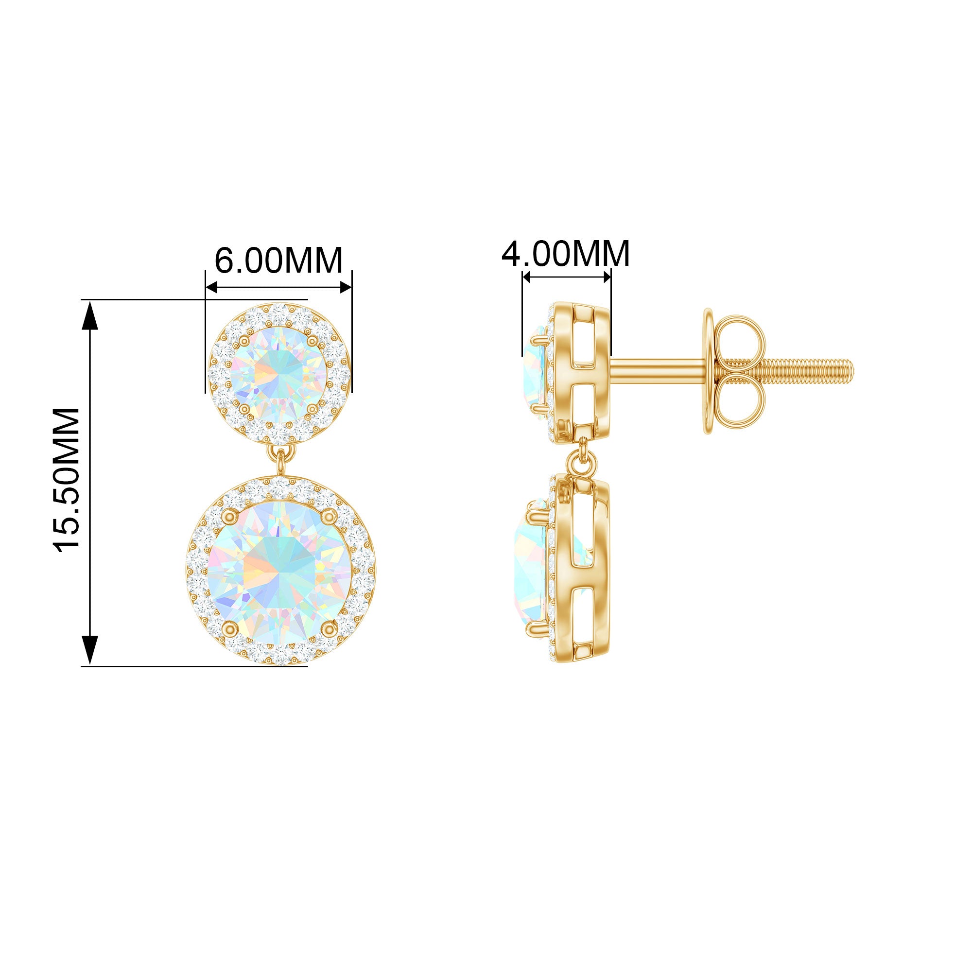 Round Ethiopian Opal and Diamond Halo Dangle Earrings Ethiopian Opal - ( AAA ) - Quality - Rosec Jewels