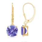 8 MM Cushion Cut Lab-Created Tanzanite Solitaire Drop Earrings Lab Created Tanzanite - ( AAAA ) - Quality - Rosec Jewels