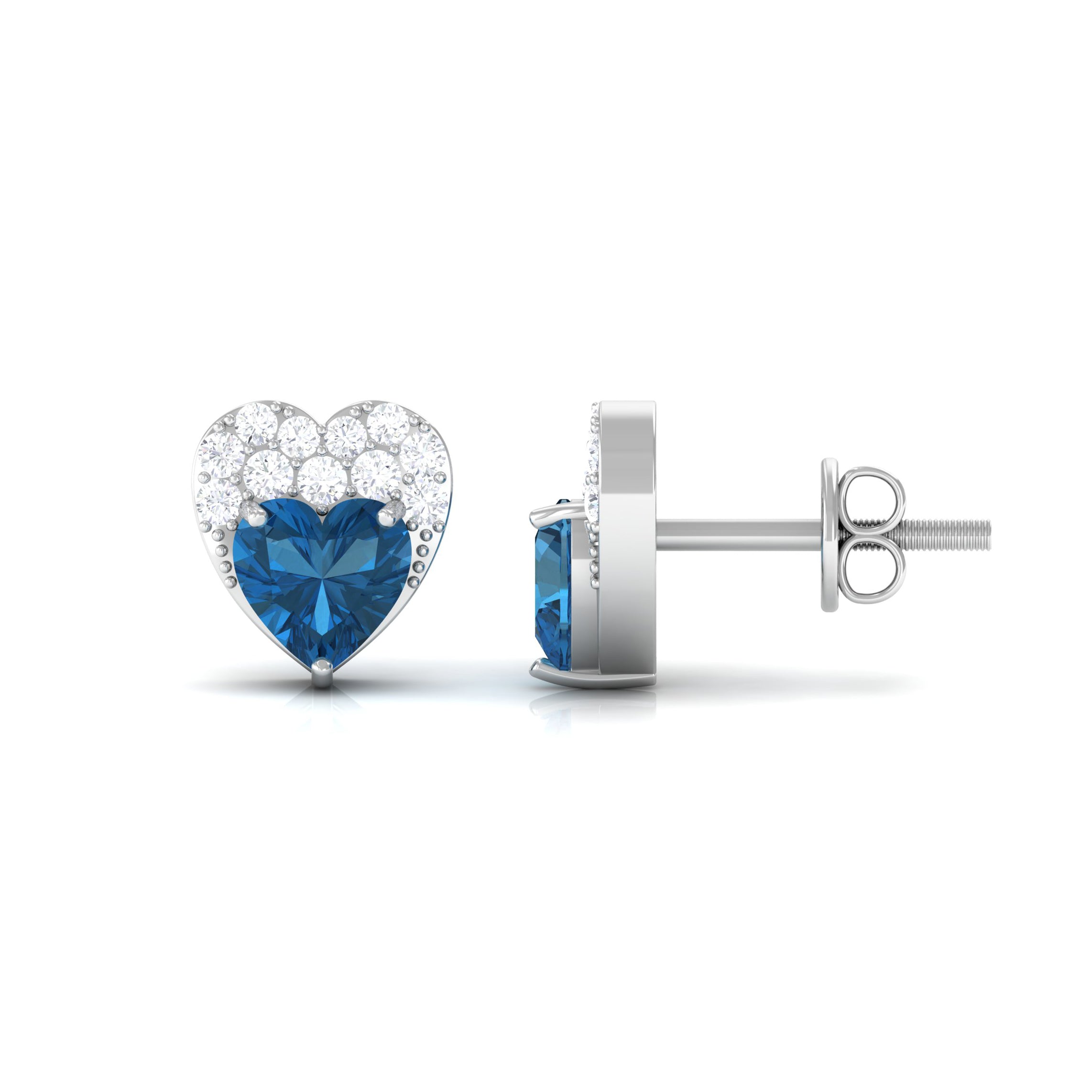 London Blue Topaz and Diamond Designer Heart Stud Earrings London Blue Topaz - ( AAA ) - Quality - Rosec Jewels