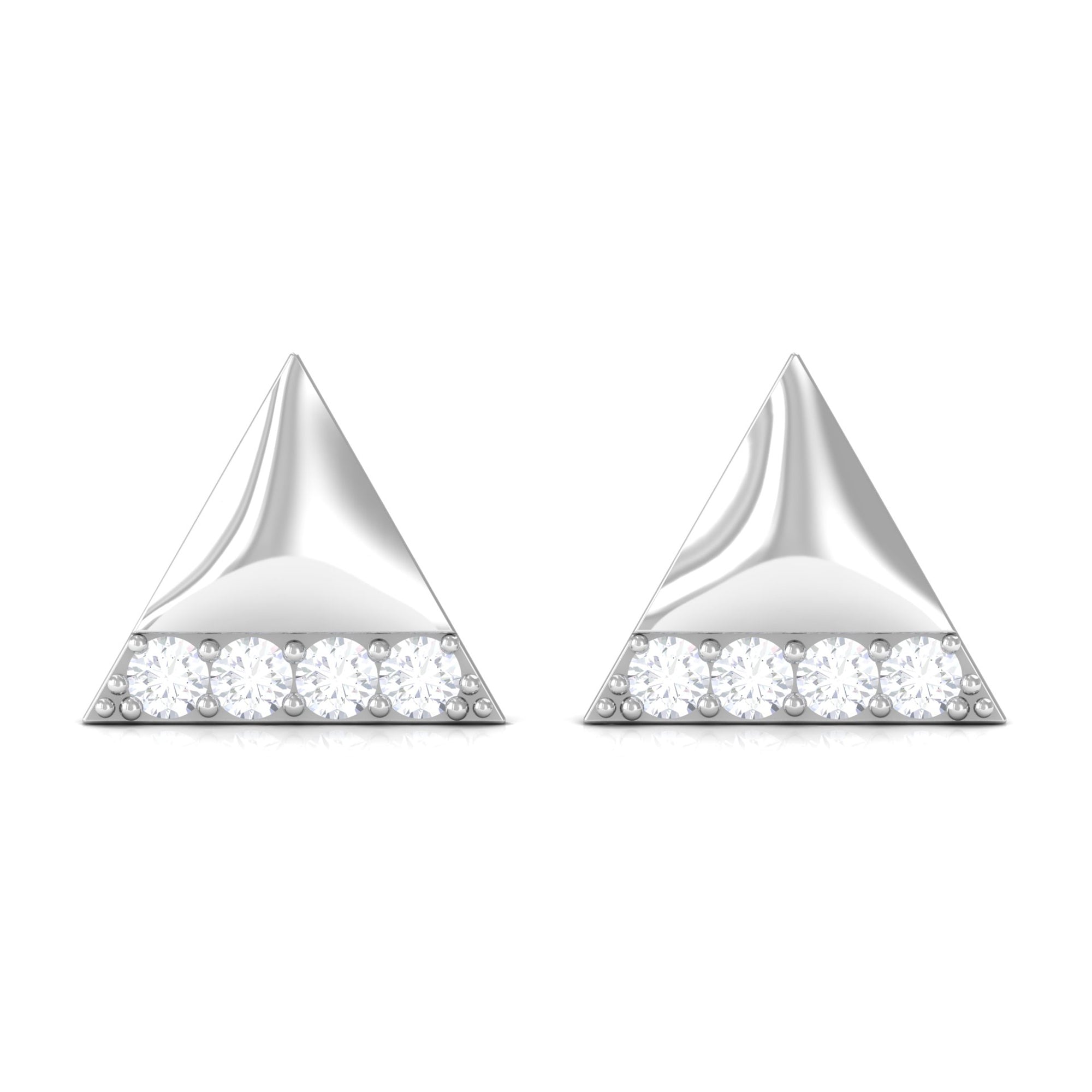 Round Cut Real Diamond Triangle Stud Earrings Diamond - ( HI-SI ) - Color and Clarity - Rosec Jewels