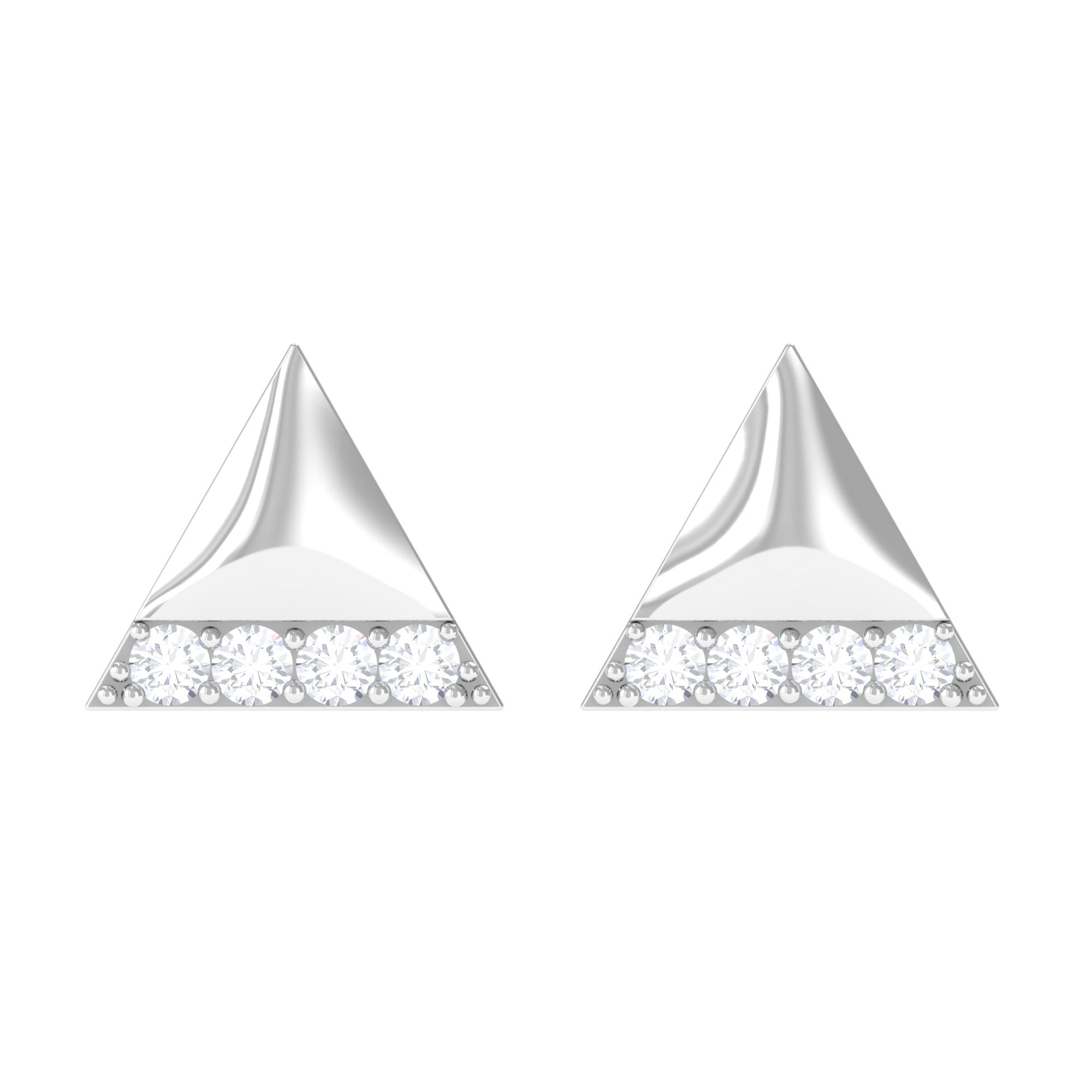 Round Cut Real Diamond Triangle Stud Earrings Diamond - ( HI-SI ) - Color and Clarity - Rosec Jewels