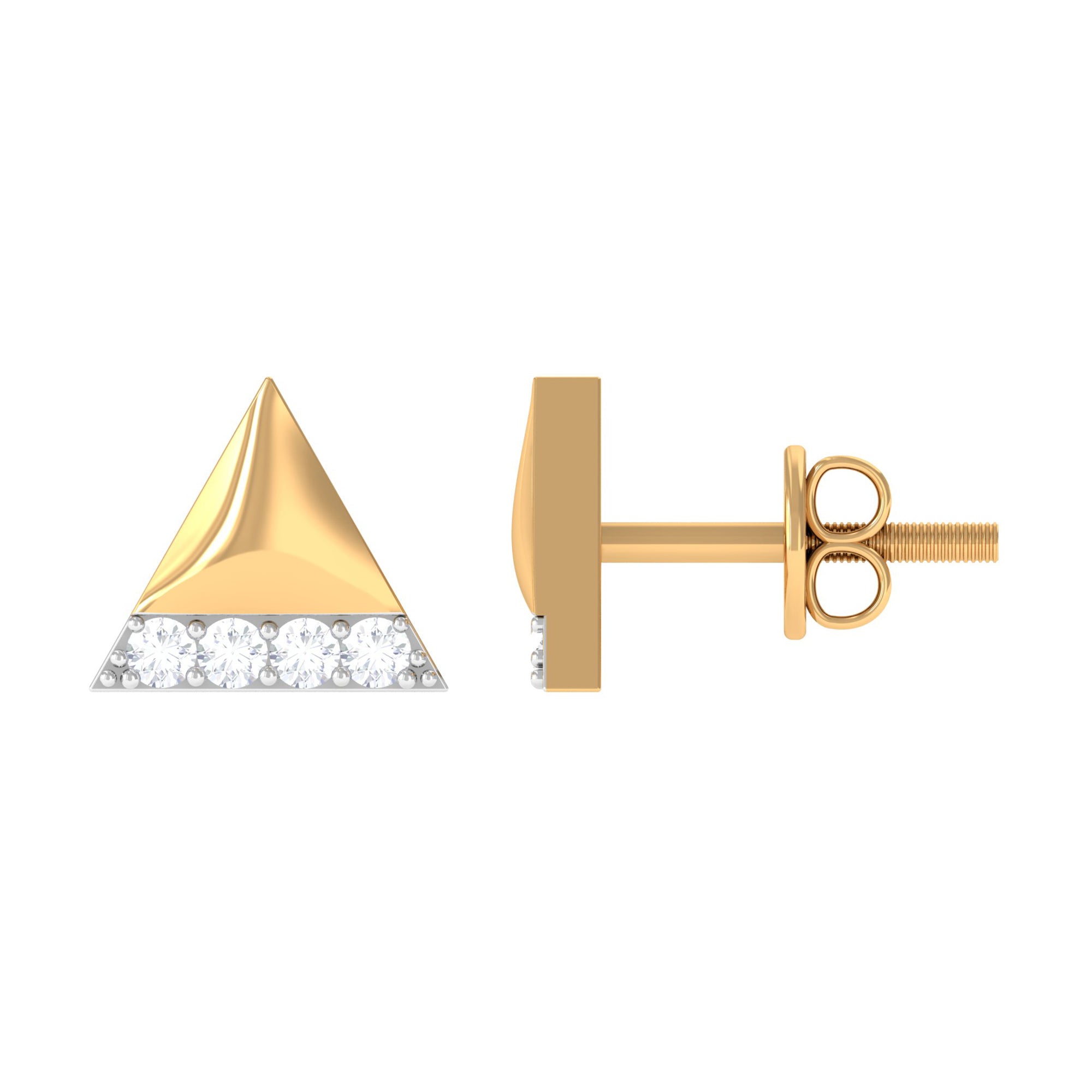 Round Cut Real Diamond Triangle Stud Earrings Diamond - ( HI-SI ) - Color and Clarity - Rosec Jewels