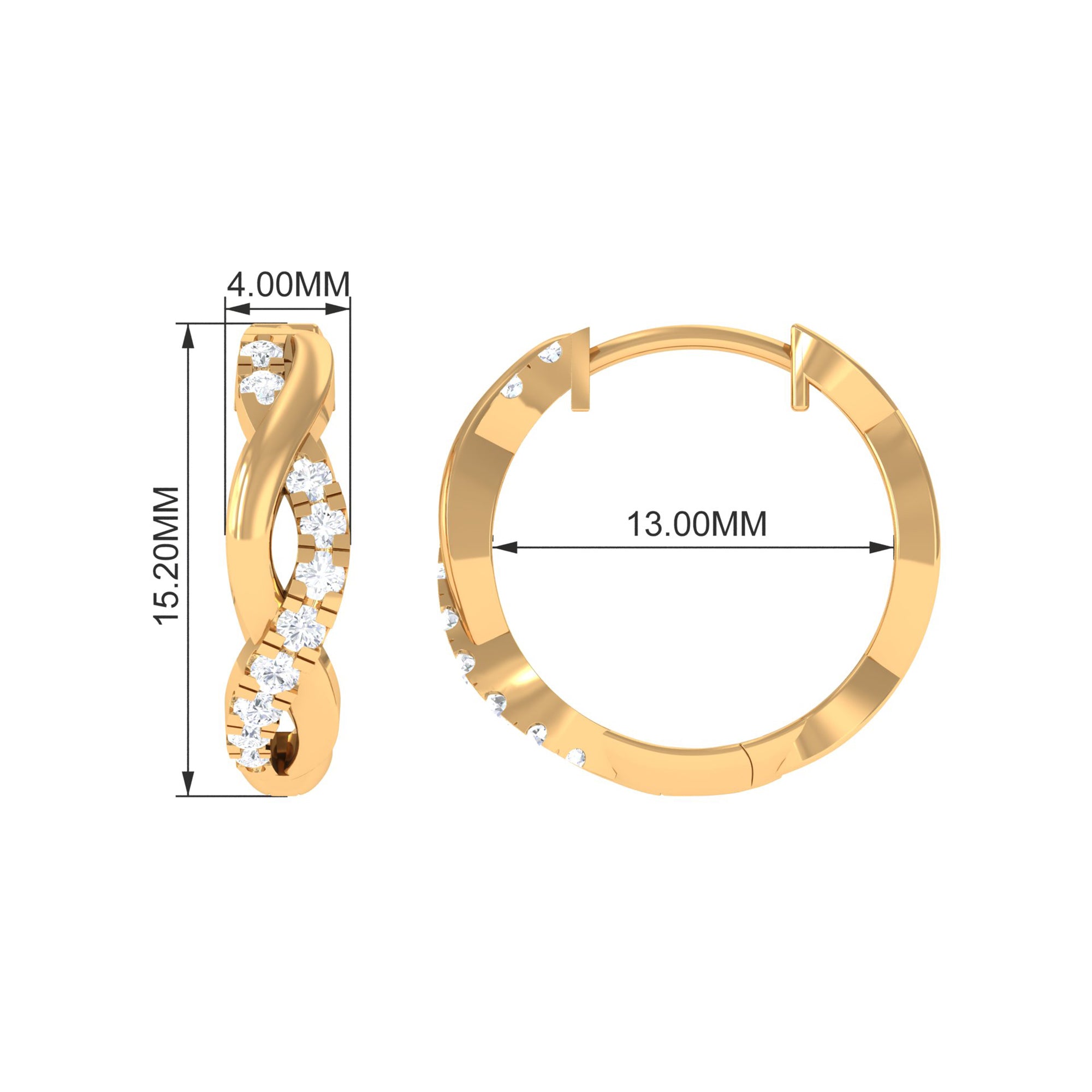 Real Diamond Braided Hinged Hoop Earrings Diamond - ( HI-SI ) - Color and Clarity - Rosec Jewels