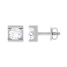 Bar Set Round Diamond Solitaire Stud Earrings Diamond - ( HI-SI ) - Color and Clarity - Rosec Jewels