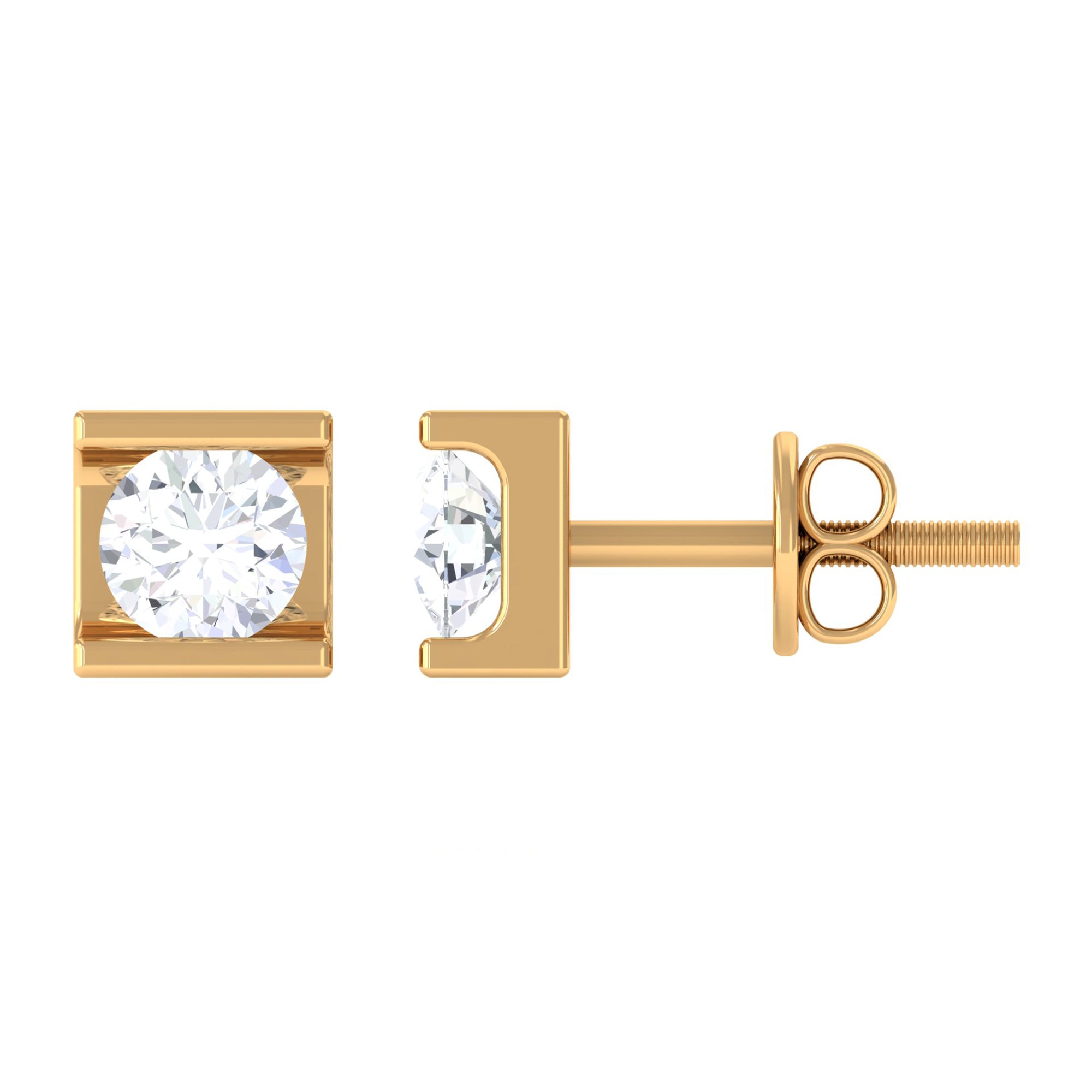 Bar Set Round Diamond Solitaire Stud Earrings Diamond - ( HI-SI ) - Color and Clarity - Rosec Jewels