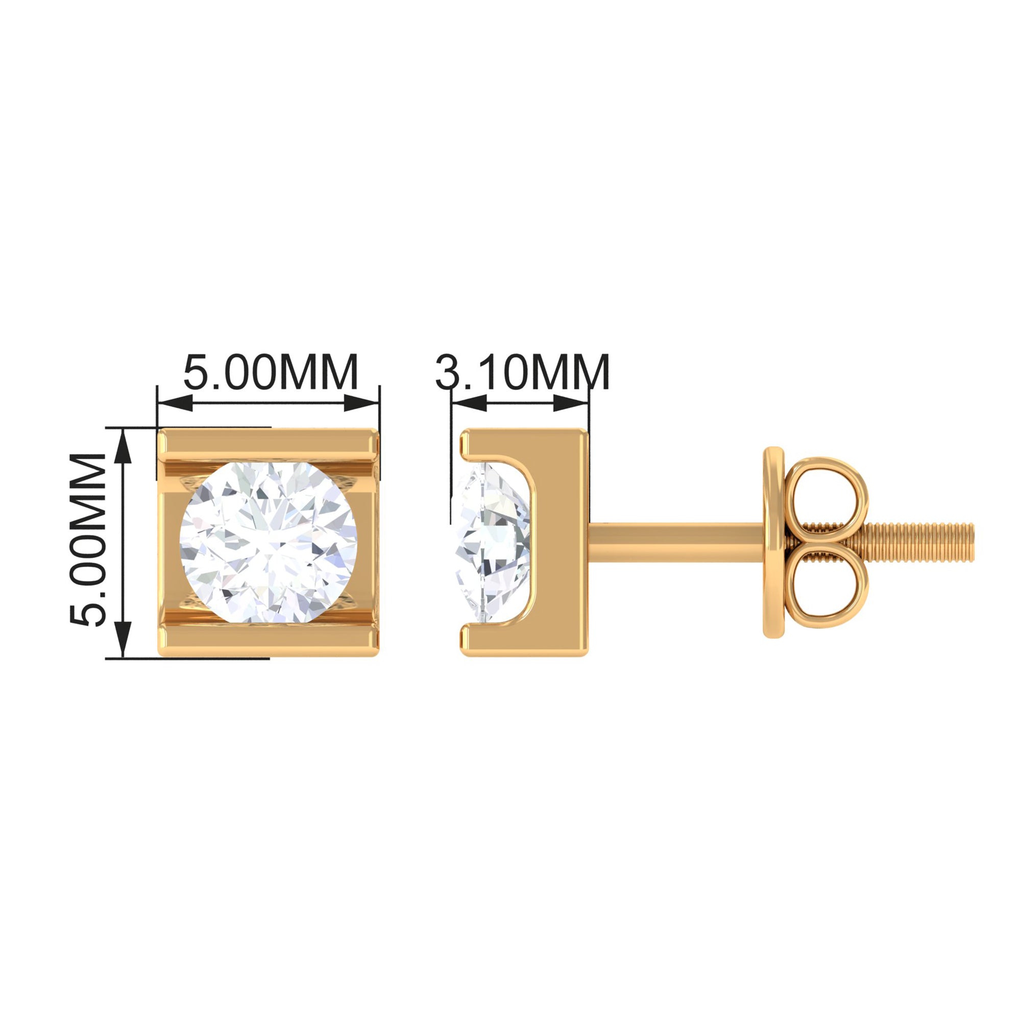 Bar Set Round Diamond Solitaire Stud Earrings Diamond - ( HI-SI ) - Color and Clarity - Rosec Jewels