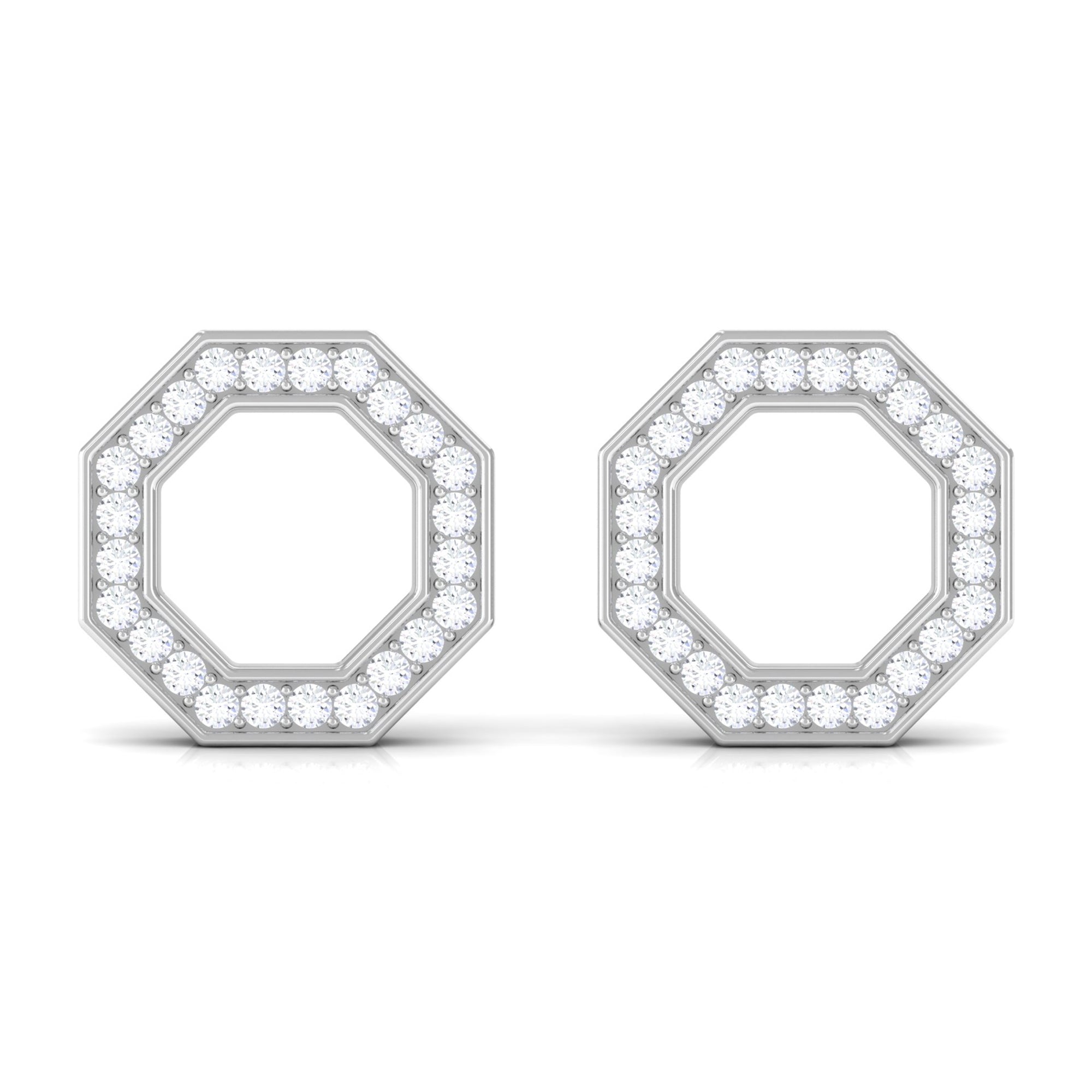 Diamond Open Octagon Stud Earrings in Gold Diamond - ( HI-SI ) - Color and Clarity - Rosec Jewels