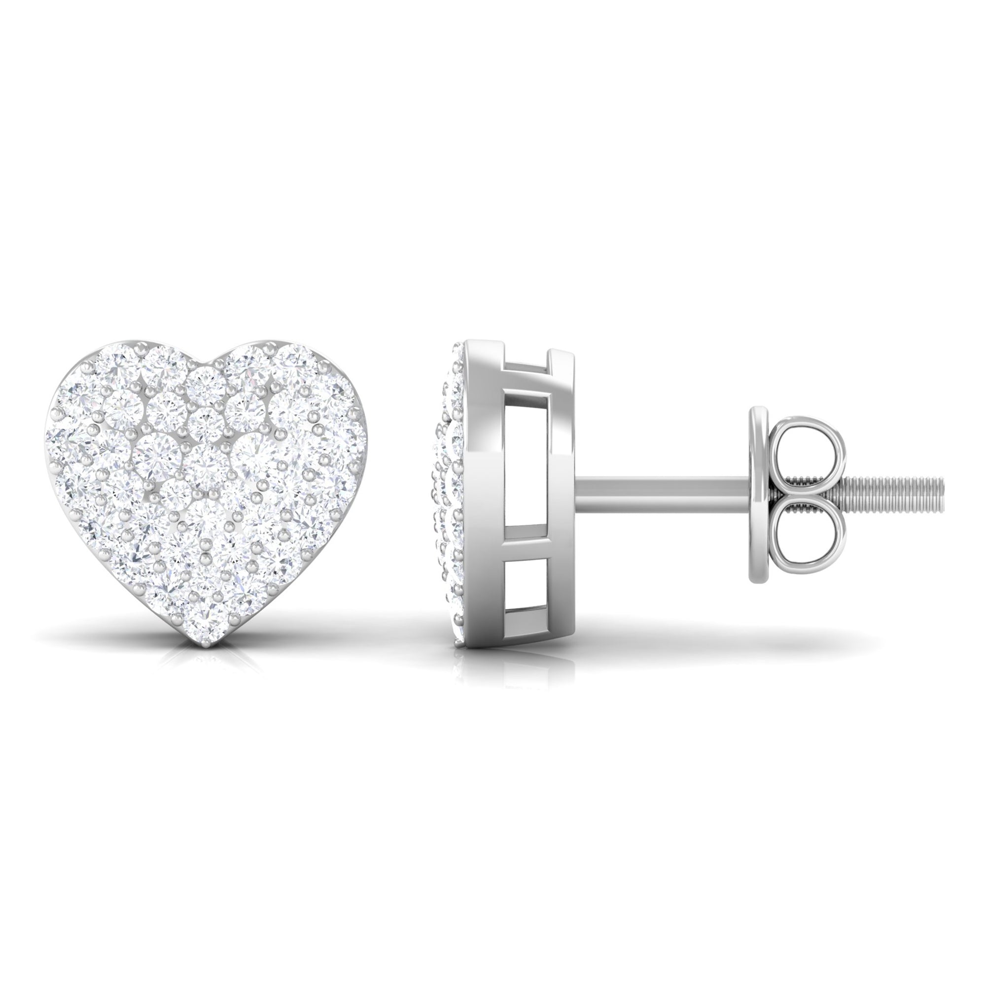 Pave Set Round Diamond Heart Stud Earrings Diamond - ( HI-SI ) - Color and Clarity - Rosec Jewels