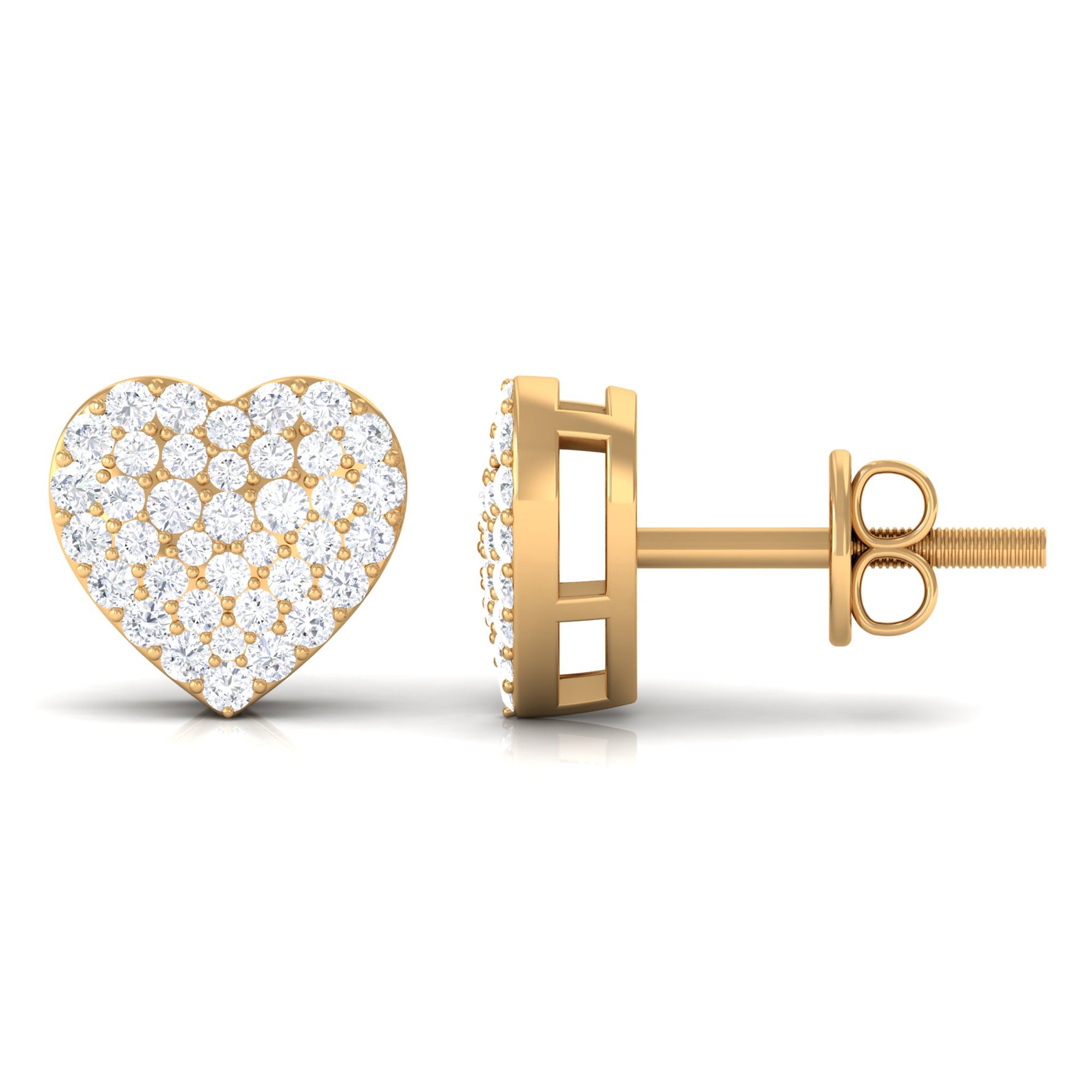 Pave Set Round Diamond Heart Stud Earrings Diamond - ( HI-SI ) - Color and Clarity - Rosec Jewels