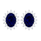 Oval Cut Created Blue Sapphire Halo Stud Earrings with Diamond Lab Created Blue Sapphire - ( AAAA ) - Quality - Rosec Jewels