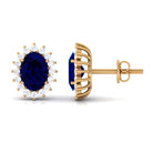 Oval Cut Created Blue Sapphire Halo Stud Earrings with Diamond Lab Created Blue Sapphire - ( AAAA ) - Quality - Rosec Jewels