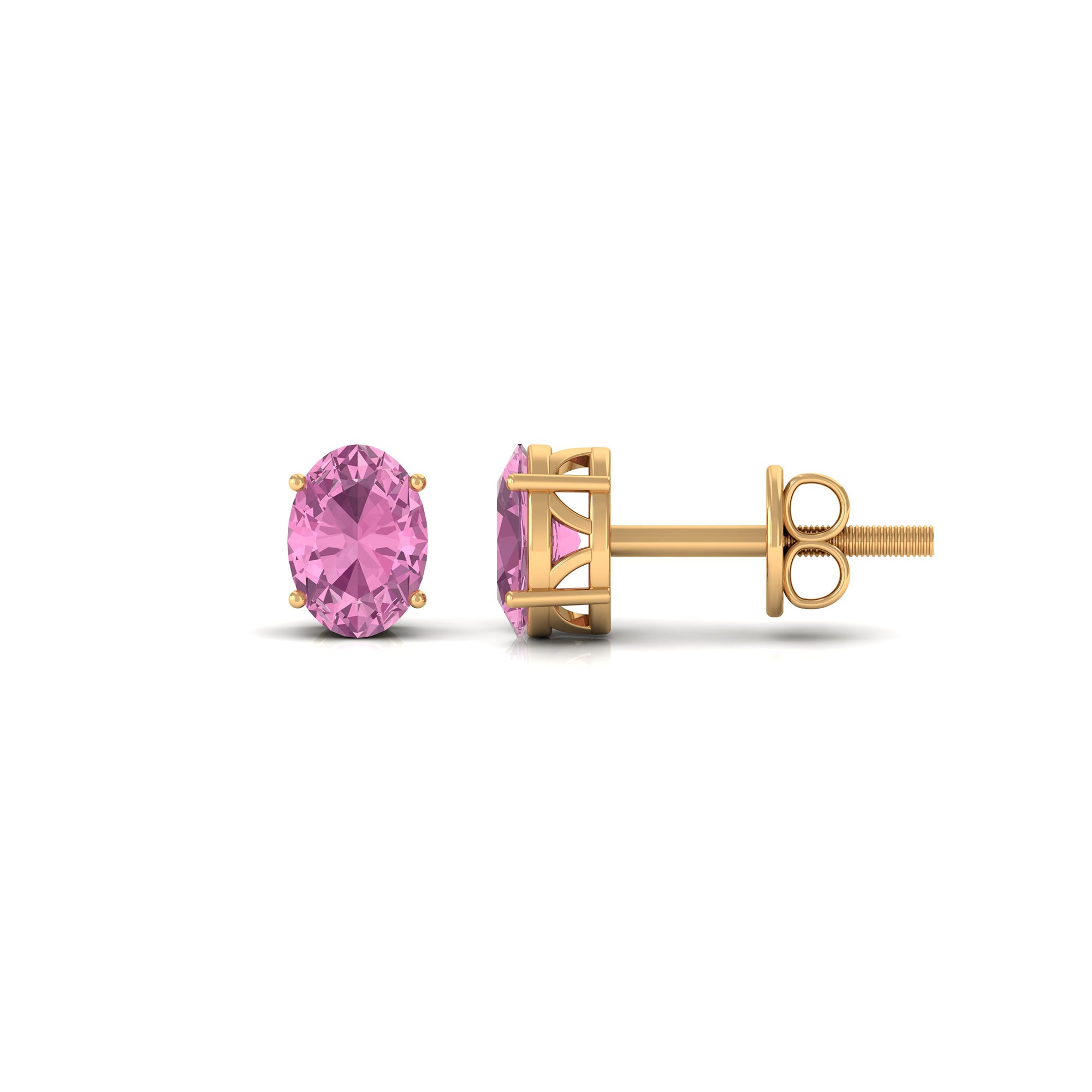 2 CT Oval Cut Pink Tourmaline Solitaire Stud Earrings Pink Tourmaline - ( AAA ) - Quality - Rosec Jewels