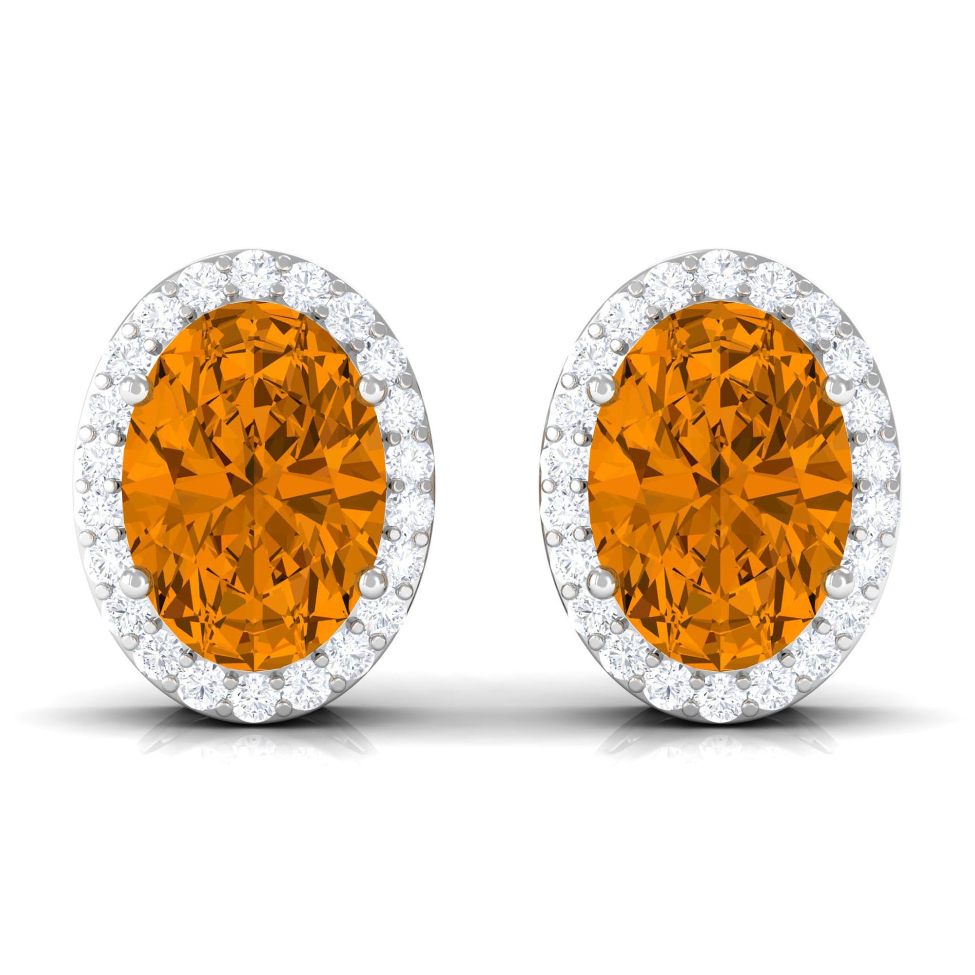 2.25 CT Citrine and Diamond Halo Stud Earrings Citrine - ( AAA ) - Quality - Rosec Jewels