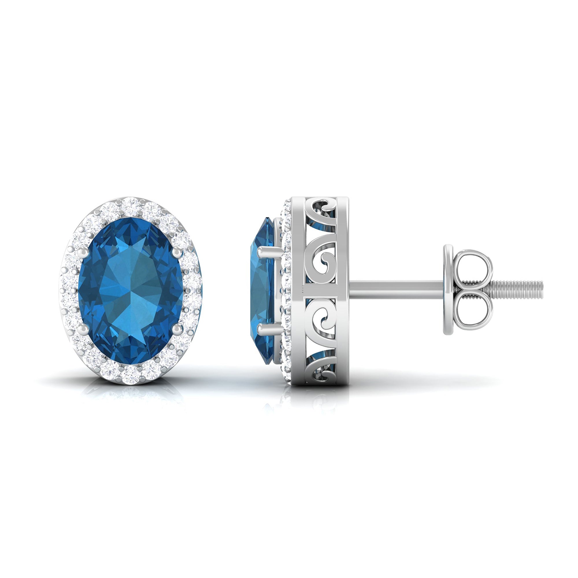 2.50 CT London Blue Topaz and Diamond Halo Stud Earrings London Blue Topaz - ( AAA ) - Quality - Rosec Jewels