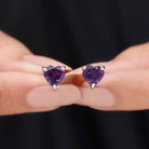 3 CT Heart Shape Amethyst Solitaire Stud Earrings in Gold Amethyst - ( AAA ) - Quality - Rosec Jewels