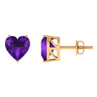 3 CT Heart Shape Amethyst Solitaire Stud Earrings in Gold Amethyst - ( AAA ) - Quality - Rosec Jewels