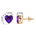 3 CT Heart Shape Amethyst Solitaire Stud Earrings in Gold Amethyst - ( AAA ) - Quality - Rosec Jewels