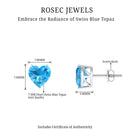 3 CT Heart Shape Swiss Blue Topaz Solitaire Stud Earrings Swiss Blue Topaz - ( AAA ) - Quality - Rosec Jewels