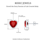 Created Ruby Heart Stud Earrings With Moissanite Lab Created Ruby - ( AAAA ) - Quality 92.5 Sterling Silver - Rosec Jewels